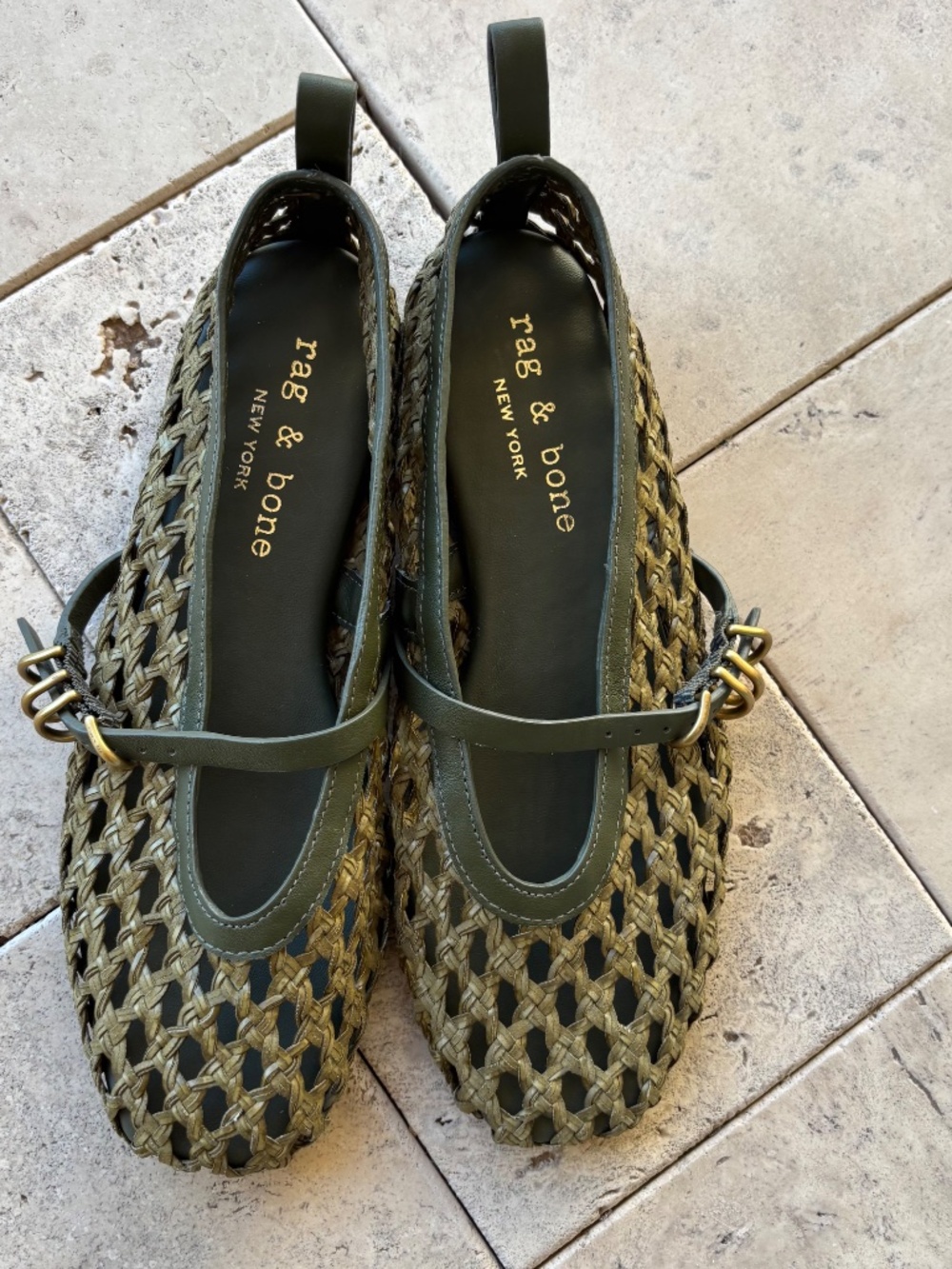 rag & bone Spire Woven Mary Jane Flats Loden Green Sz 37 US 7 - Picture 10 of 12